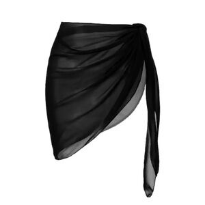 Ekouaer Beach Sarong Sheer Cover Up Bikini Wrap Skirt Swimwear Black Size Medium